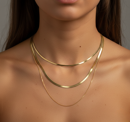 Elhan | Edel Layering Schlangenkette Goldfarben Set Halskette Mehrreihig