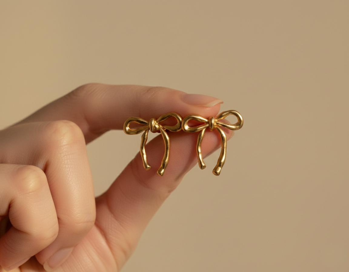 Schleifen-Ohrringe Goldfarbe Elegante Bow-Ohrstecker Vintage Coquette-Stil Damen