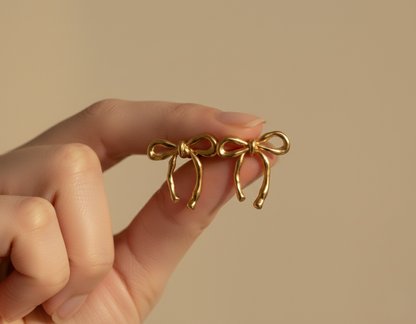 Schleifen-Ohrringe Goldfarbe Elegante Bow-Ohrstecker Vintage Coquette-Stil Damen