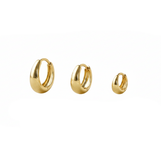 Aurelis Goldfarbe Creolen Set 3 Paar bauchige Chunky Hoops verschiedene Größen Damen