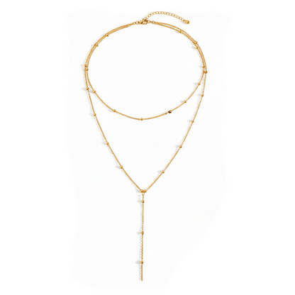 Aurelis Damen Halskette Y-Form zweireihig Goldfarb Boho Layering Kügelchen 35cm