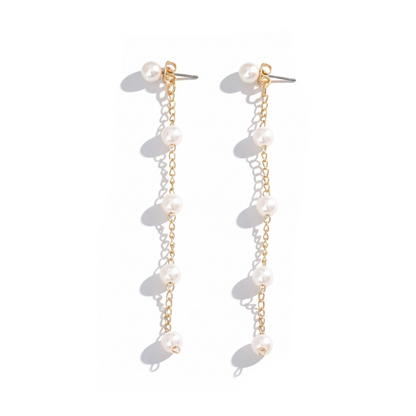 Aurelis Damen Hängeohrringe Lange Perlen-Optik Goldfarbe Hochzeit Drop Earrings 8.5cm