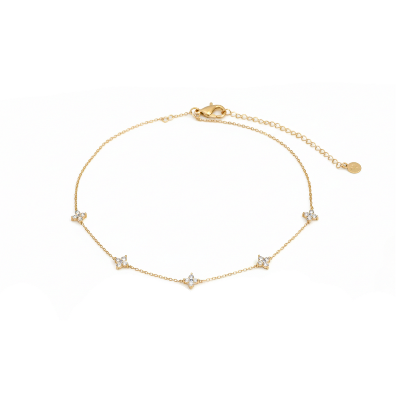 Aurelis Damen Halskette Kleeblatt Goldfarbe Filigran mit Zirkonia-Kristall-Besatz