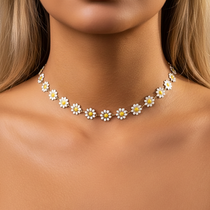 Aurelis Damen Choker Halskette Goldfarbe Gänseblümchen Blumen-Design Y2K 30cm