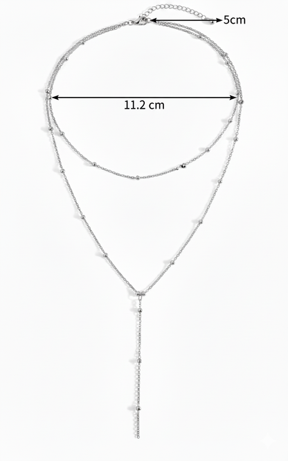 Aurelis Damen Halskette Y-Form zweireihig Goldfarb Boho Layering Kügelchen 35cm