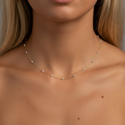 Aurelis Damen Halskette Goldfarbe mit Imitationsperlen Minimalistisch Zart 36+6cm