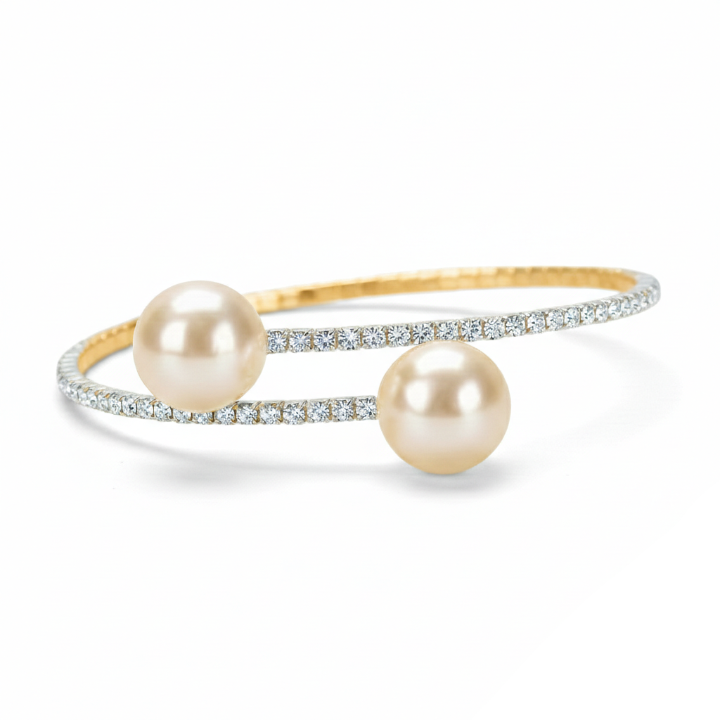 Aurelis Crossover Perlen-Armreif in Goldfarbe Strass-Besatz Elegant Damen