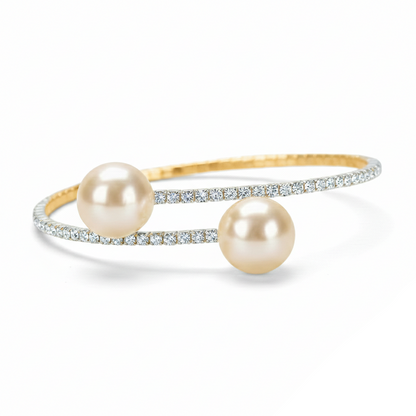 Aurelis Crossover Perlen-Armreif in Goldfarbe Strass-Besatz Elegant Damen