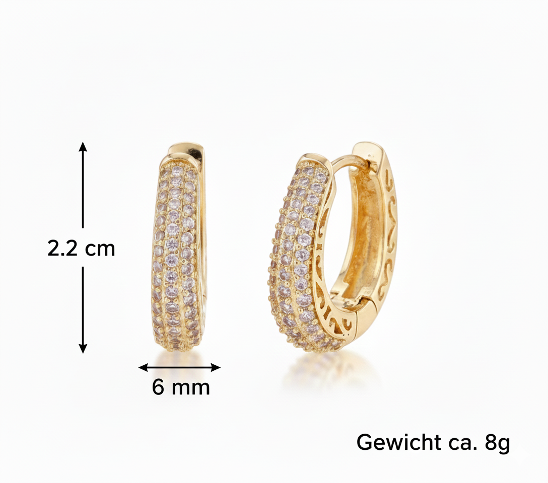 Emma | Glamouröse Creolen Goldfarben Strass Ohrringe Damen Glitzer Elegant