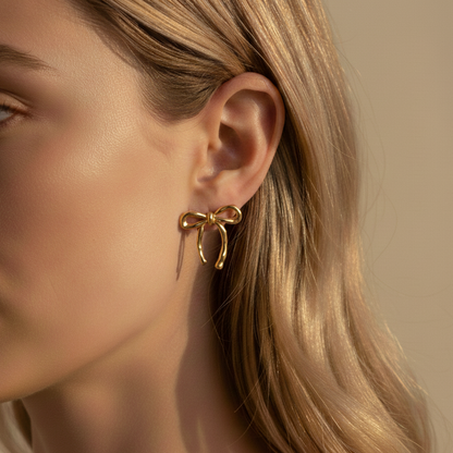 Schleifen-Ohrringe Goldfarbe Elegante Bow-Ohrstecker Vintage Coquette-Stil Damen