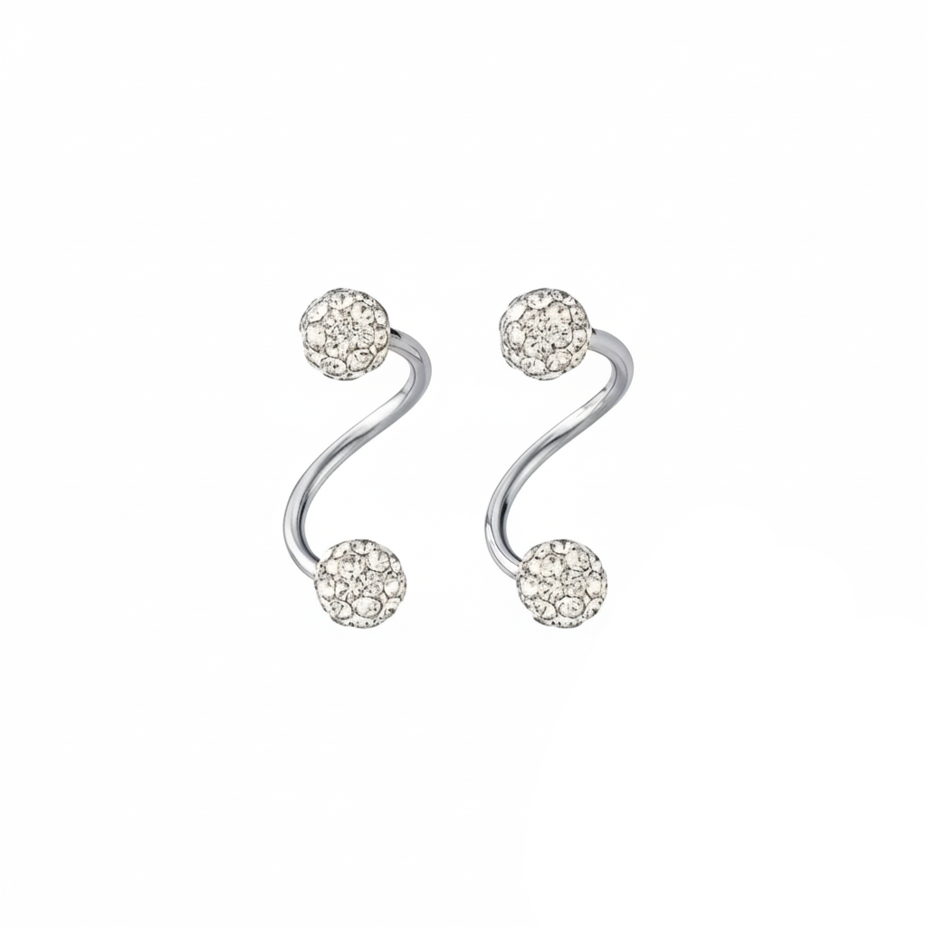 Aurelis Damen Spiral-Ohrstecker Silberfarbe Kristall Kugeln Double Look Twister Paar