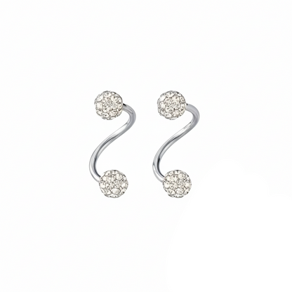 Aurelis Damen Spiral-Ohrstecker Silberfarbe Kristall Kugeln Double Look Twister Paar