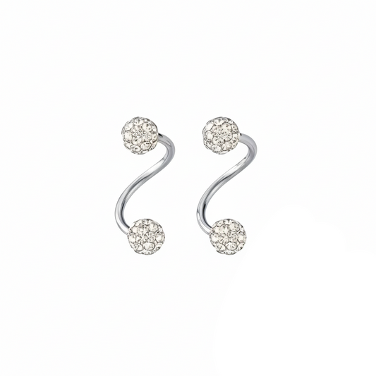 Aurelis Damen Spiral-Ohrstecker Silberfarbe Kristall Kugeln Double Look Twister Paar