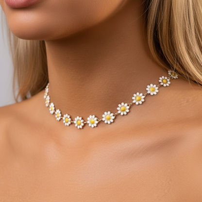 Aurelis Damen Choker Halskette Goldfarbe Gänseblümchen Blumen-Design Y2K 30cm