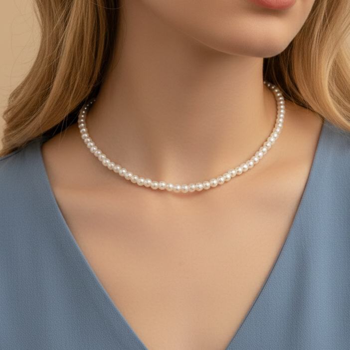 Aurelis Perlenkette Damen Choker Einreihig - Klassische Perle-Optik Weiß - 40+5cm