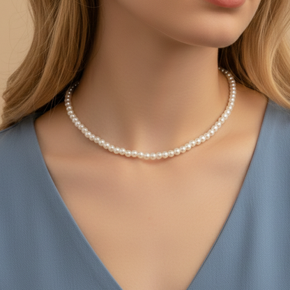 Aurelis Perlenkette Damen Choker Einreihig - Klassische Perle-Optik Weiß - 40+5cm