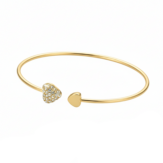 Aurelis Damen Armreif Offen Herz-Design Goldfarbe Strass-Besatz Filigran 19.5cm