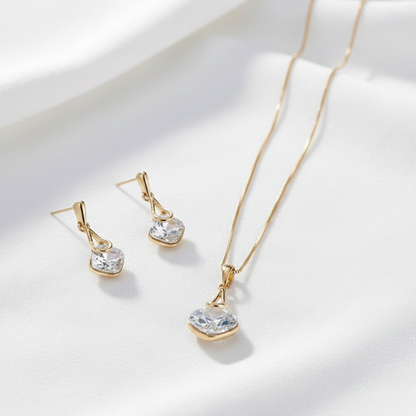 Aurelis Goldfarbe Schmuckset Halskette & Ohrringe mit quadratischen Kristallen Damen