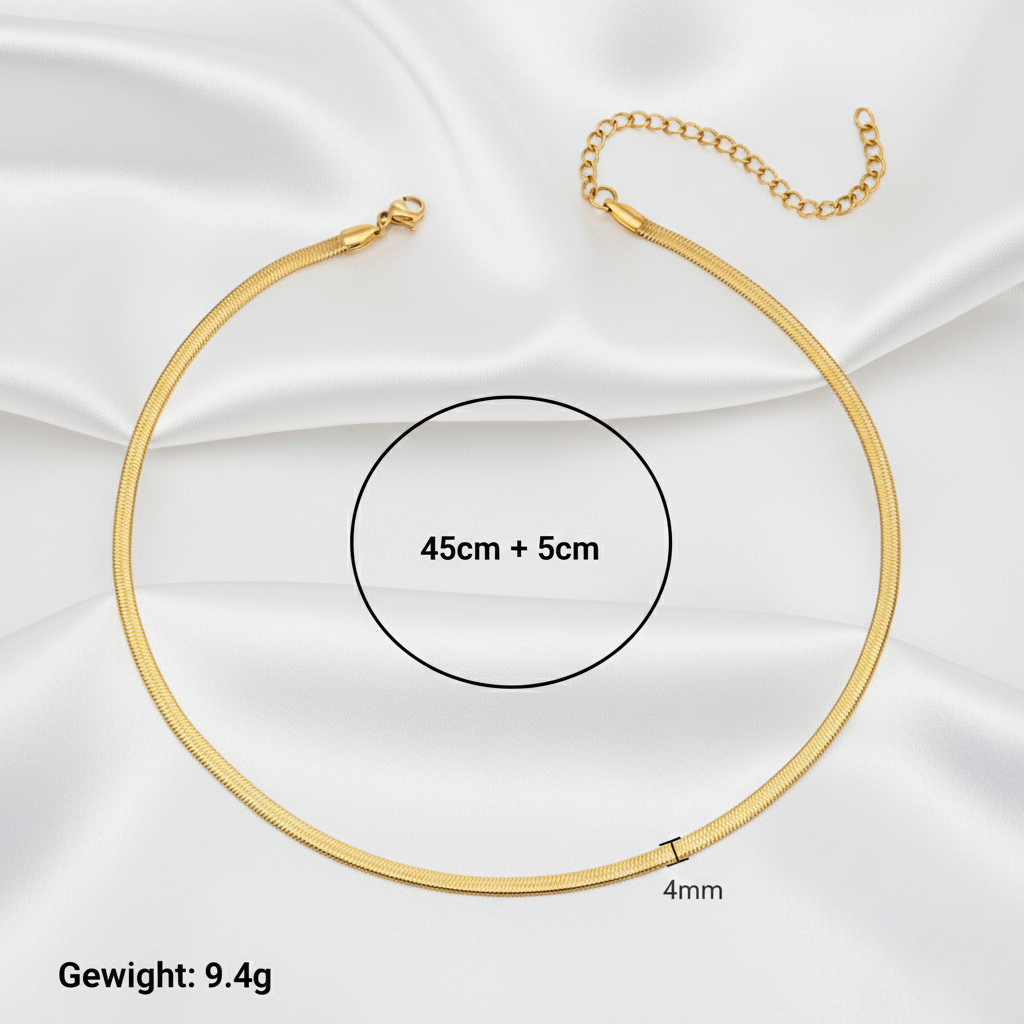 Aurelis Damen Halskette flache Schlangenkette Goldfarbe Herringbone Snake Chain variabel