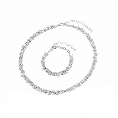 Aurelis Schmuckset Halskette & Armband Blatt-Design mit Strass Besatz Damen Set
