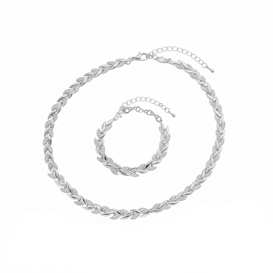 Aurelis Schmuckset Halskette & Armband Blatt-Design mit Strass Besatz Damen Set