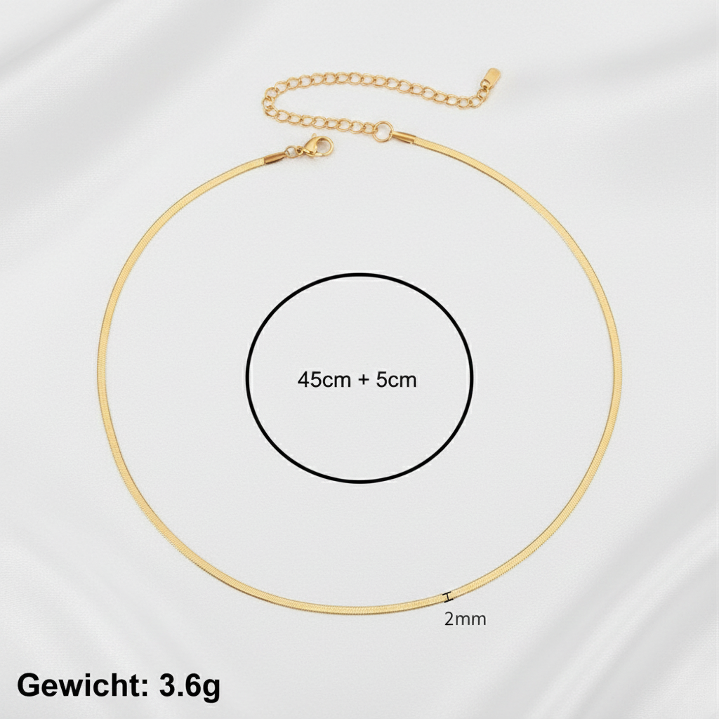 Aurelis Damen Halskette flache Schlangenkette Goldfarbe Herringbone Snake Chain variabel