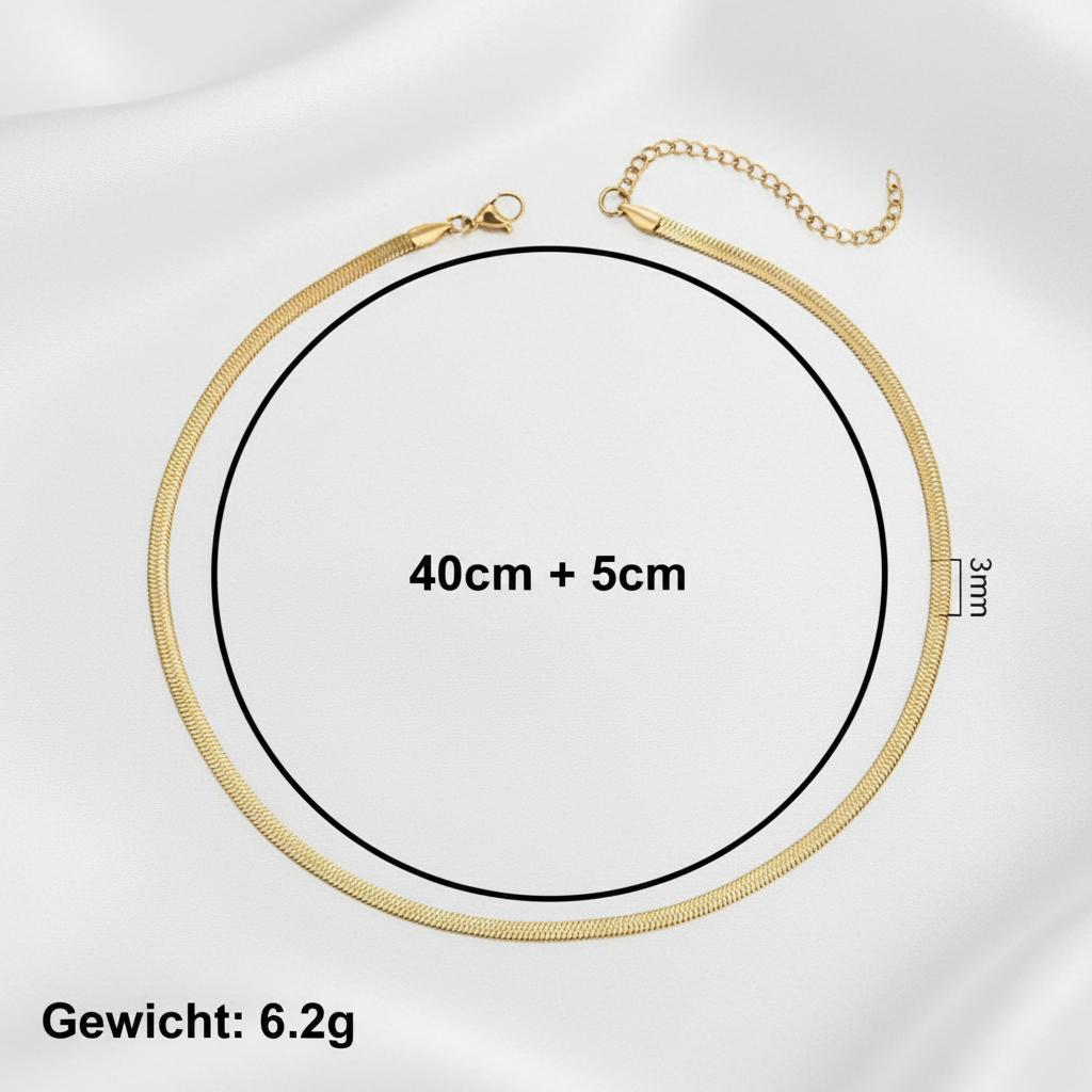 Aurelis Damen Halskette flache Schlangenkette Goldfarbe Herringbone Snake Chain variabel