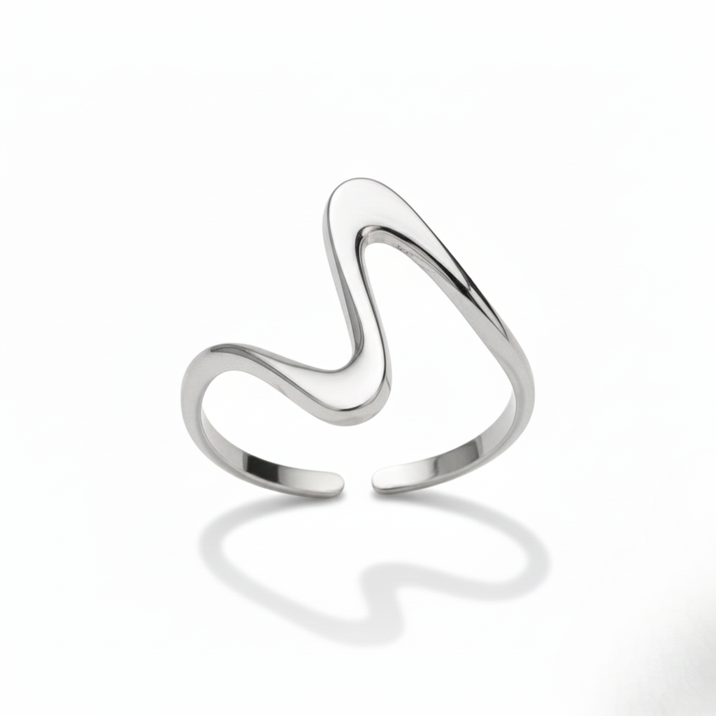 Wellen-Ring Edelstahl Goldfarbe Organisches Wave-Design Verstellbar Offener Ring Damen