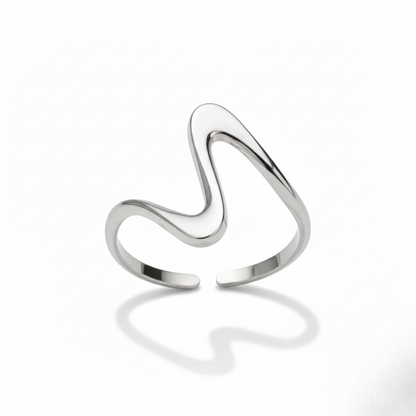 Wellen-Ring Edelstahl Goldfarbe Organisches Wave-Design Verstellbar Offener Ring Damen