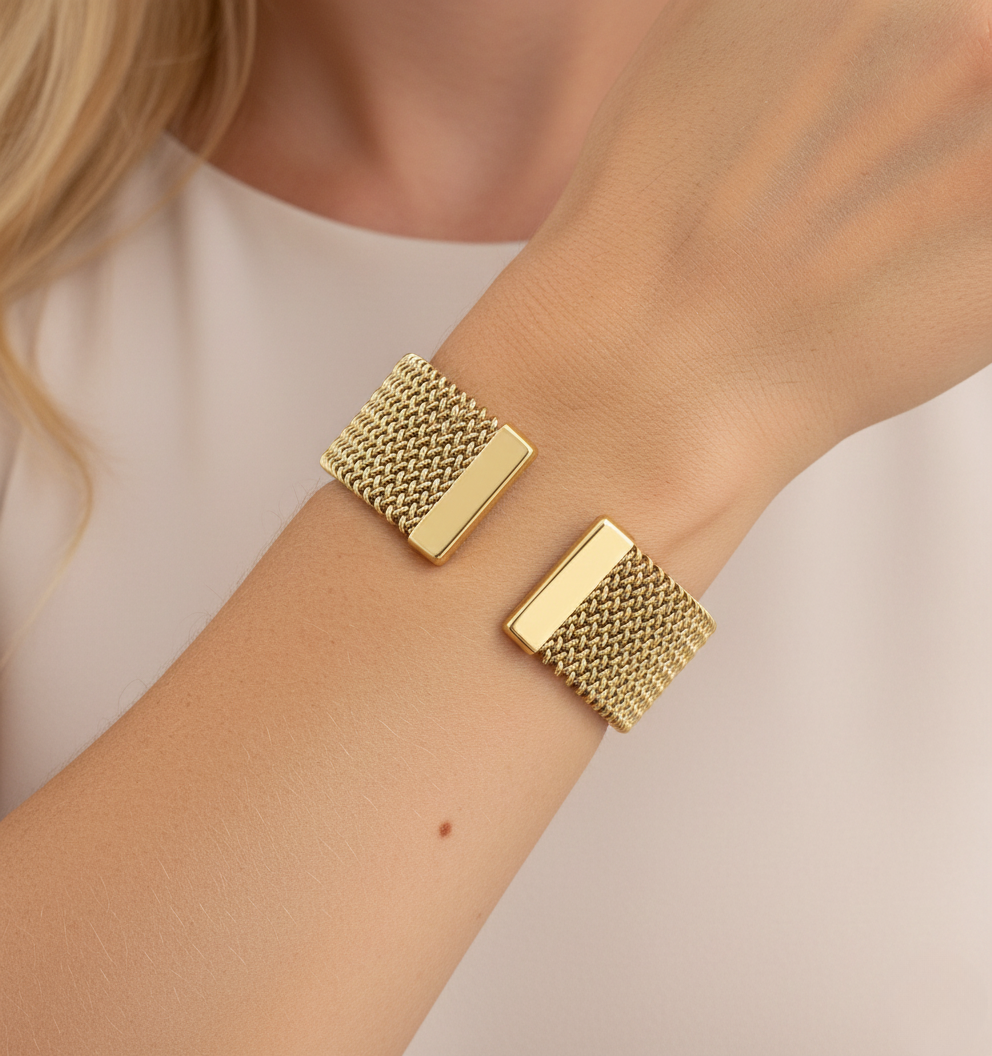 Aurelis Mesh-Armreif Geflochten 22mm Goldfarbe Edelstahl Breit Damen