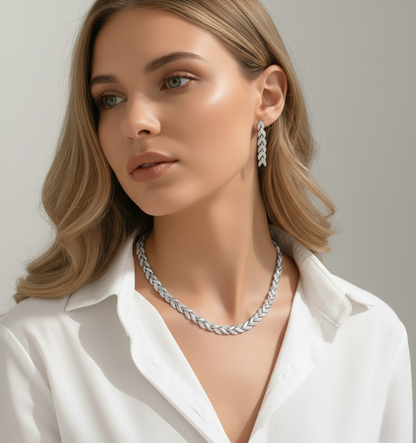 Aurelis Schmuckset Halskette & Armband Blatt-Design mit Strass Besatz Damen Set