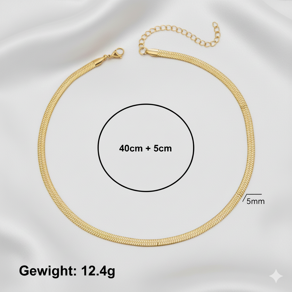 Aurelis Damen Halskette flache Schlangenkette Goldfarbe Herringbone Snake Chain variabel