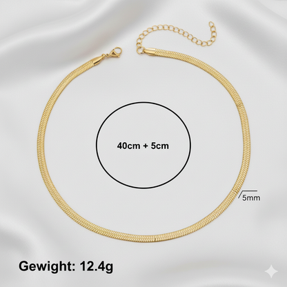 Aurelis Damen Halskette flache Schlangenkette Goldfarbe Herringbone Snake Chain variabel