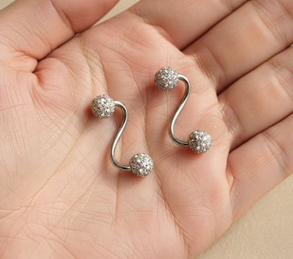 Aurelis Damen Spiral-Ohrstecker Silberfarbe Kristall Kugeln Double Look Twister Paar