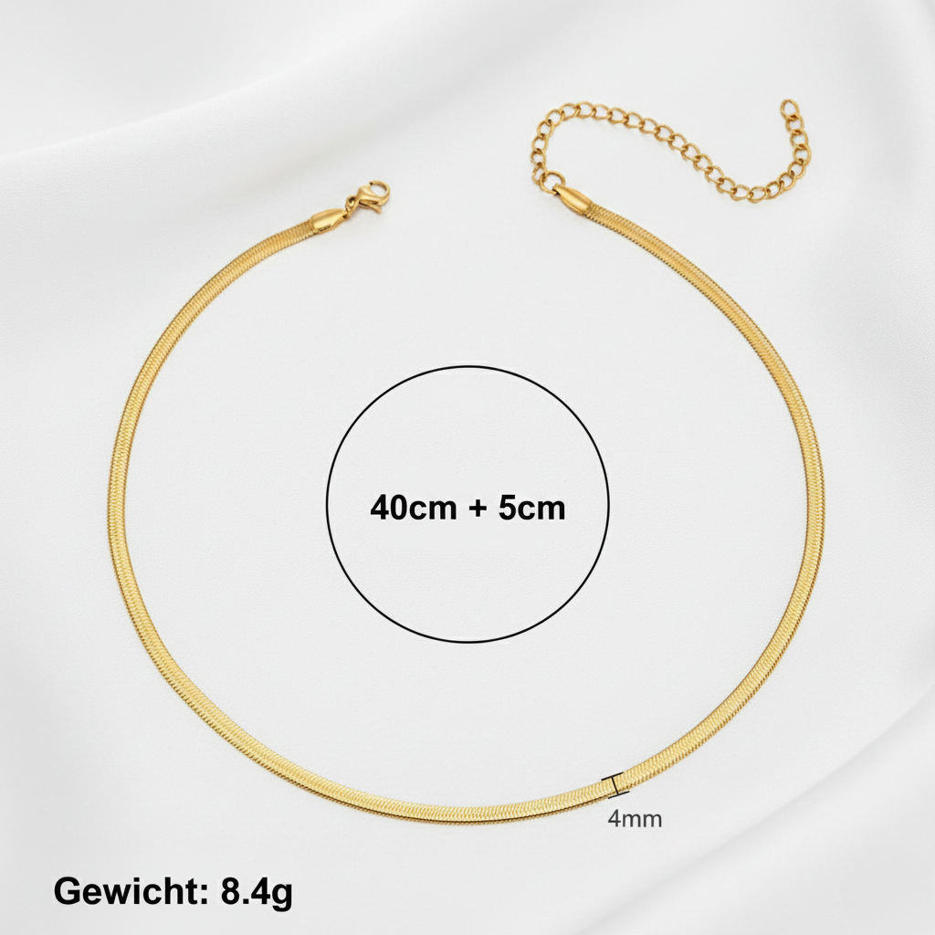 Aurelis Damen Halskette flache Schlangenkette Goldfarbe Herringbone Snake Chain variabel