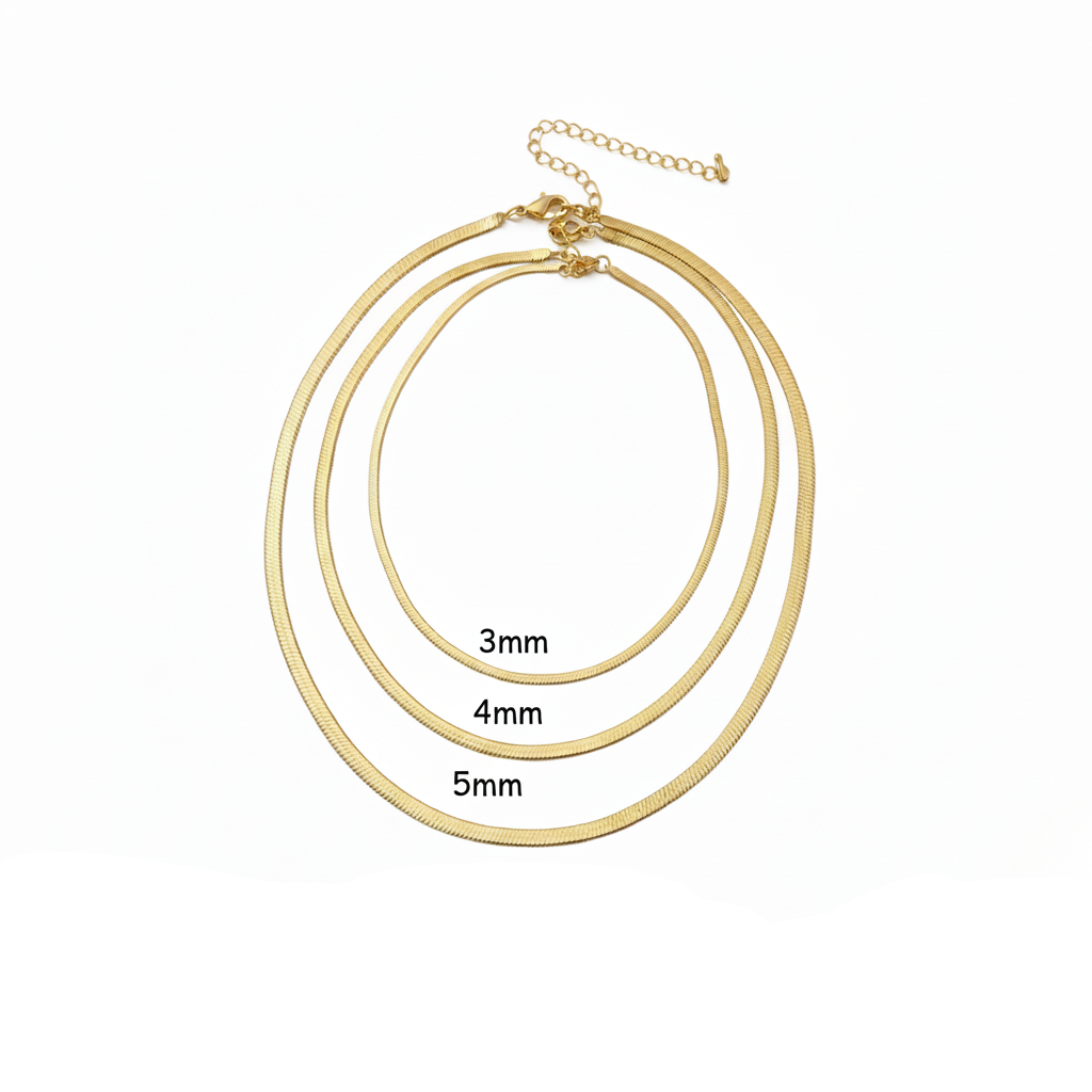 Aurelis Damen Schlangenkette Goldfarbe Edelstahl Flache Herringbone Halskette 3-5mm