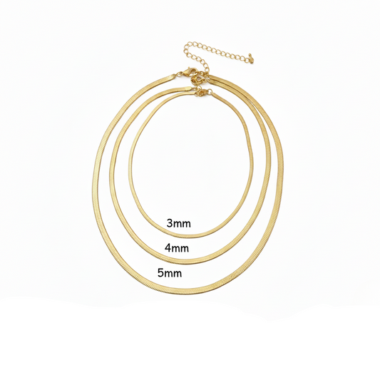 Aurelis Damen Schlangenkette Goldfarbe Edelstahl Flache Herringbone Halskette 3-5mm