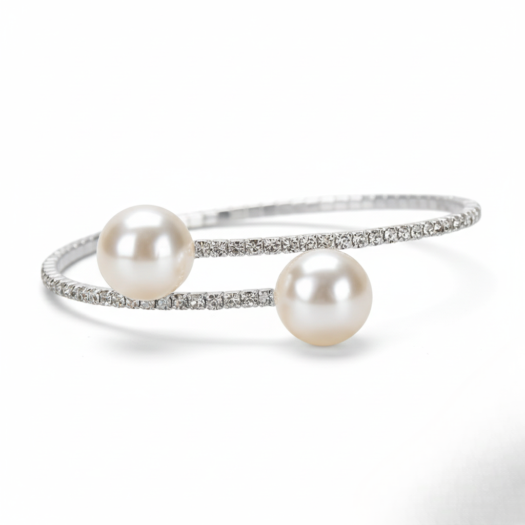 Aurelis Crossover Perlen-Armreif in Goldfarbe Strass-Besatz Elegant Damen