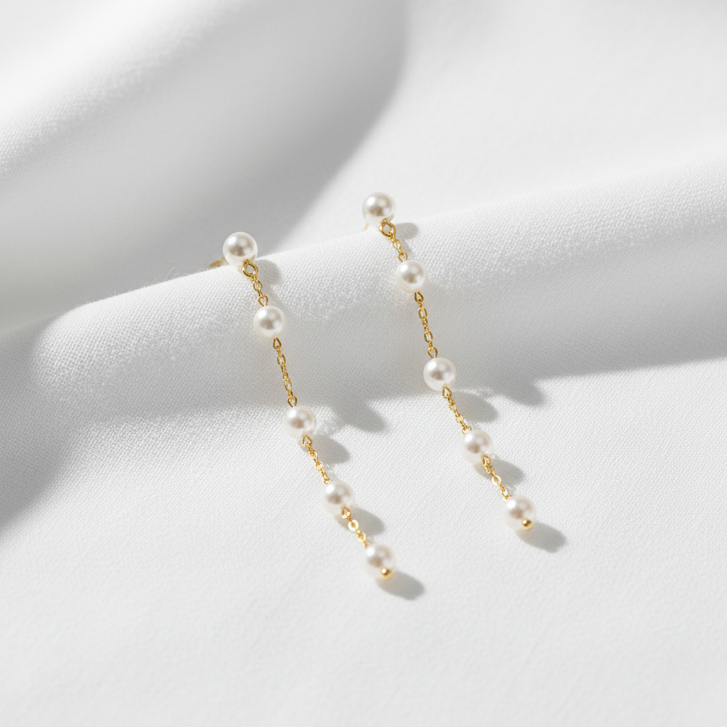 Aurelis Damen Hängeohrringe Lange Perlen-Optik Goldfarbe Hochzeit Drop Earrings 8.5cm