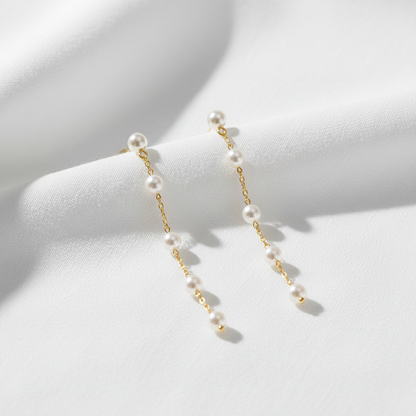 Aurelis Damen Hängeohrringe Lange Perlen-Optik Goldfarbe Hochzeit Drop Earrings 8.5cm