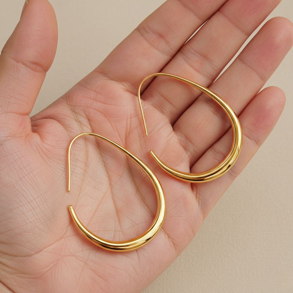 Aurelis Damen Ohrringe Oval Tropfenform Goldfarbe Organic Design Statement groß