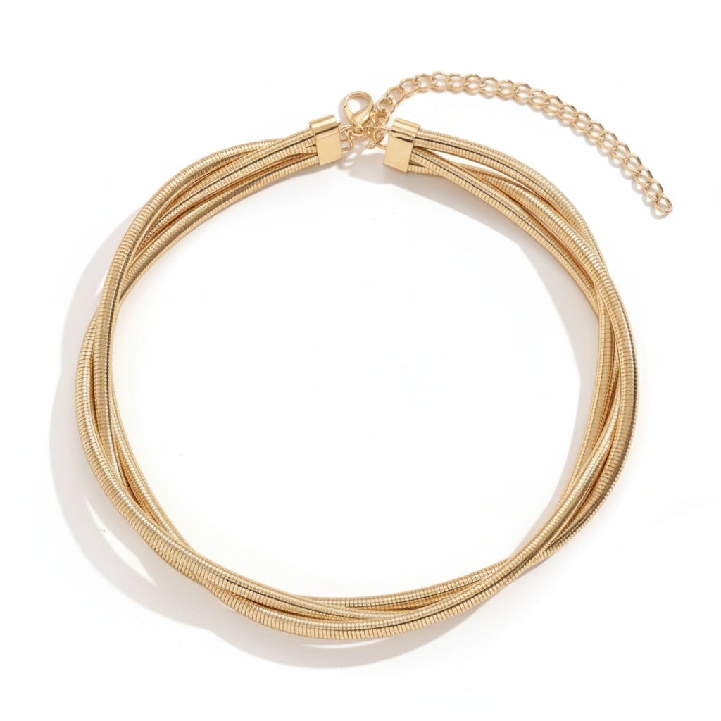 Aurelis Mehrreihige Schlangenkette Choker Halskette Goldfarbe Statement-Schmuck Damen Verstellbar