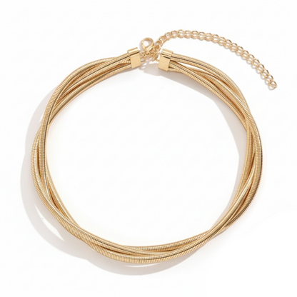 Aurelis Mehrreihige Schlangenkette Choker Halskette Goldfarbe Statement-Schmuck Damen Verstellbar