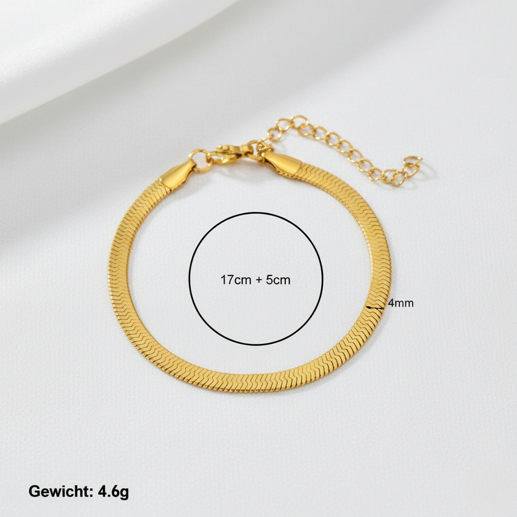 Aurelis Damen Halskette flache Schlangenkette Goldfarbe Herringbone Snake Chain variabel