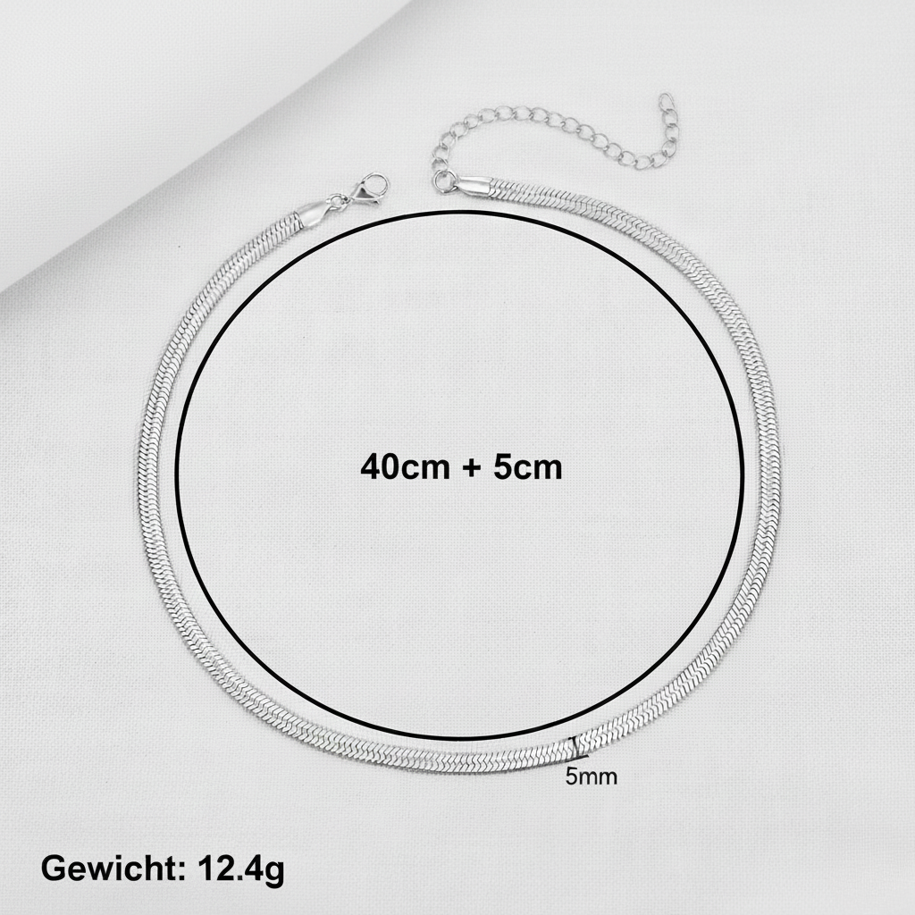 Aurelis Damen Halskette flache Schlangenkette Goldfarbe Herringbone Snake Chain variabel