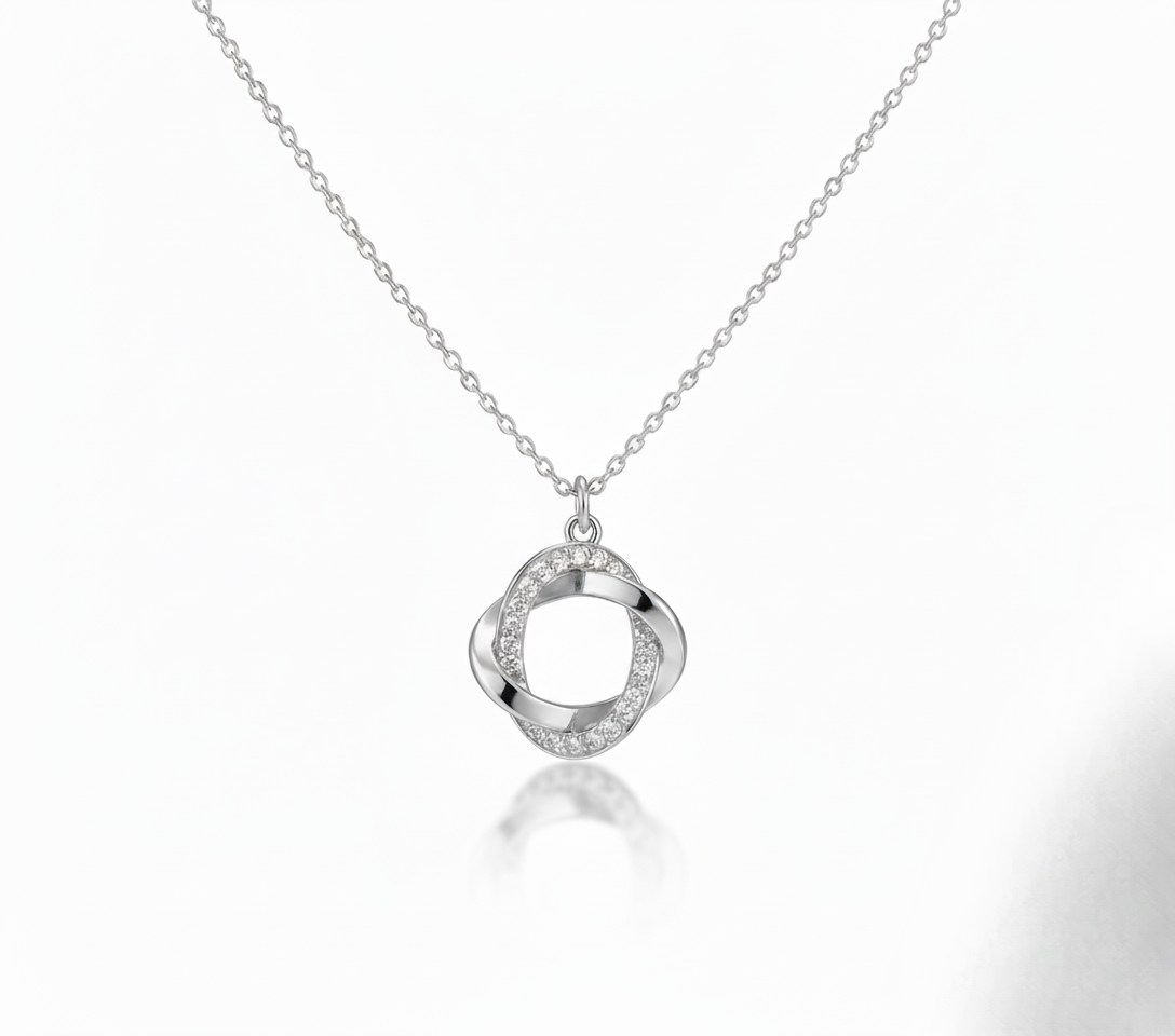 Aurelis Damen Halskette Goldfarbe verschlungene Ringe Anhänger Glasmosaik Elegant