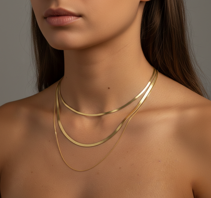 Elhan | Edel Layering Schlangenkette Goldfarben Set Halskette Mehrreihig