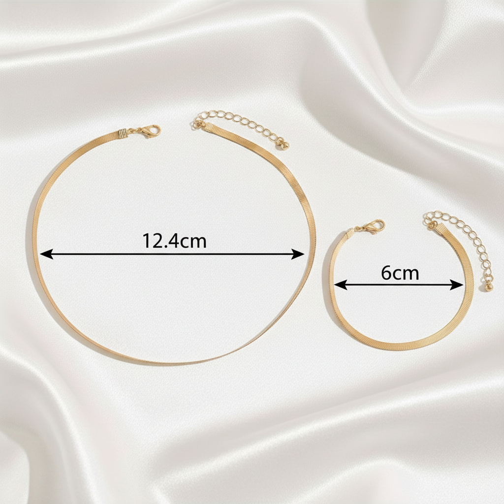 Aurelis Herringbone Schmuckset Goldfarbe Flache Schlangenkette & Armband Damen Minimalistisches Design