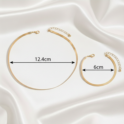 Aurelis Herringbone Schmuckset Goldfarbe Flache Schlangenkette & Armband Damen Minimalistisches Design