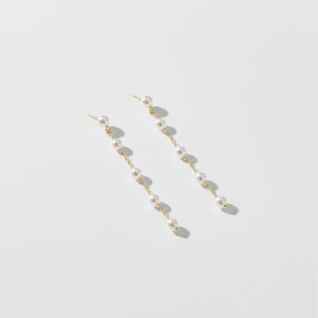 Aurelis Damen Hängeohrringe Lange Perlen-Optik Goldfarbe Hochzeit Drop Earrings 8.5cm